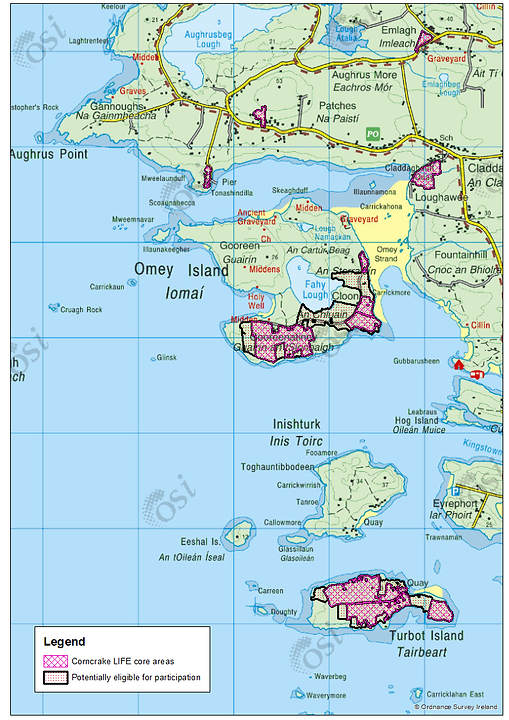Carte de la région des îles Omey et Turbot